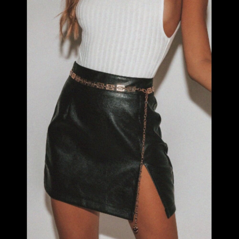NWT Lioness Faux Leather Rizzo Mino Skirt Black - Size 10